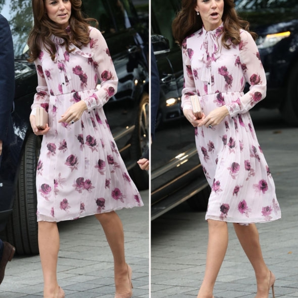 encore rose' tie neck pleat chiffon dressKATE SP